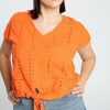 Kleding Cassis | Effen Blouse Met Knoop En Engels Borduurwerk Oranje