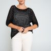 Kleding Cassis | Effen Opengewerkte Trui Met Lurex Zwart