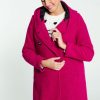 Kleding Cassis | Halflange, Effen Jas Met Dubbele Rij Knopen En Kap Fushia