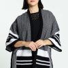 Kleding Cassis | Lange Kimono In Viscose Met Wit Strepenmotief En Sjaalkraag Zwart