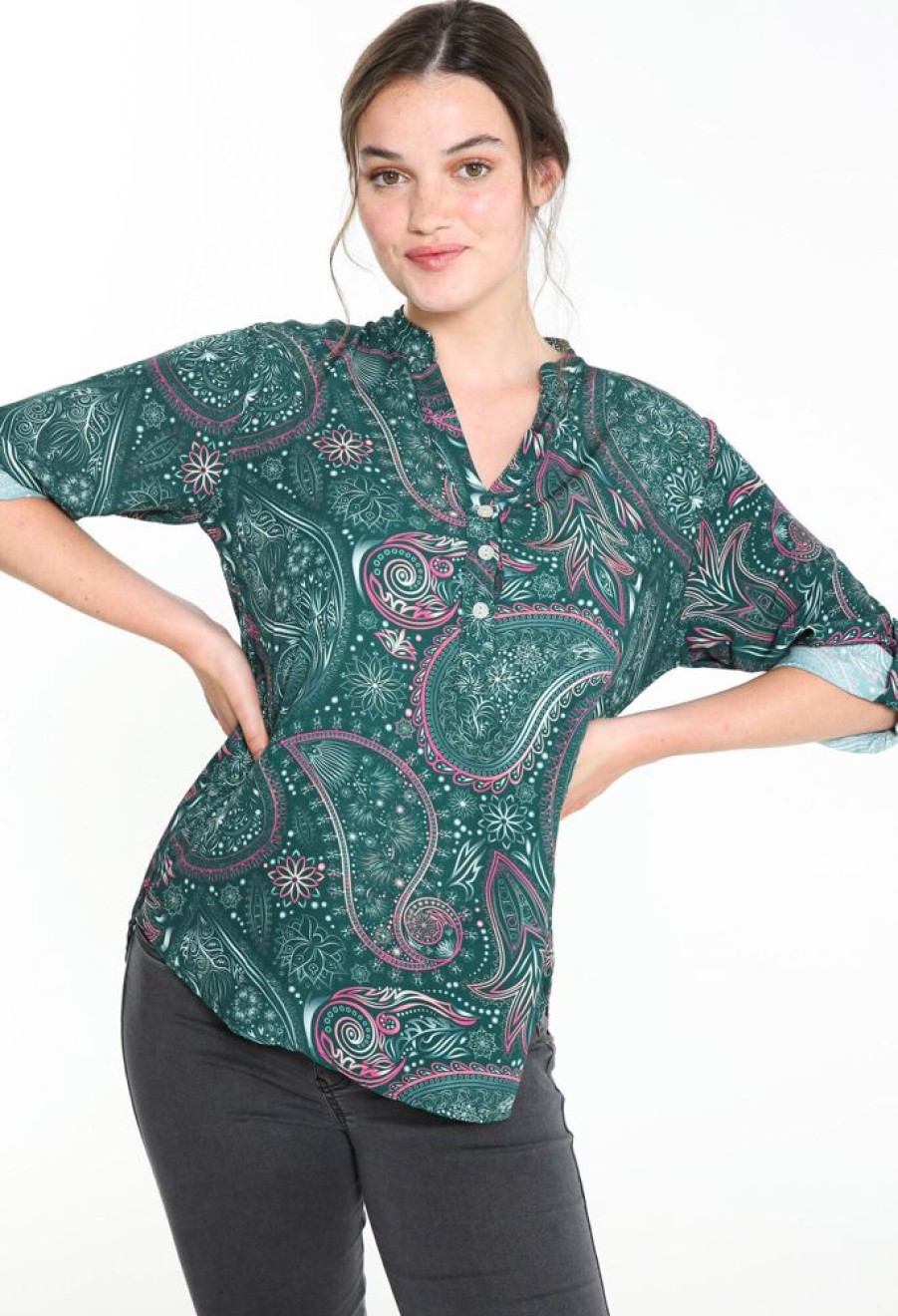 Kleding Cassis | Tuniek In Viscose Met Kasjmierprint Groen