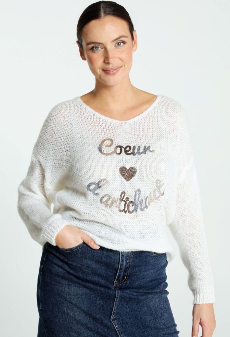 Kleding Cassis | Trui Met Opschrift 'Coeur D'Artichaud' Ecru