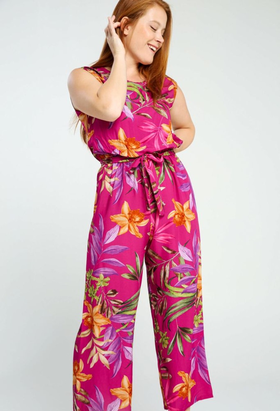 Kleding Cassis | Gebloemde Jumpsuit In Viscose Met Riem Violet