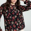 Kleding Cassis | Blouse Met Bloemetjesmotief En Opstaande Kraag Roodbruin