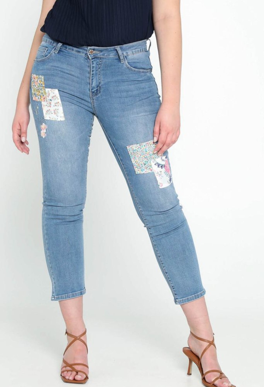 Kleding Cassis | Slim Jeans Met Patchwork-Vierkanten En 5 Zakken Denim