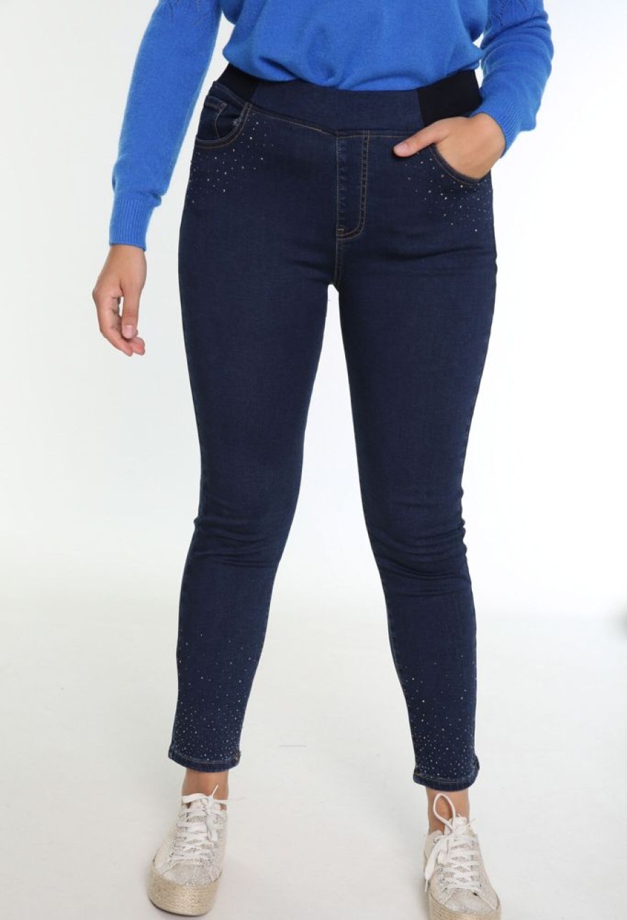 Kleding Cassis | Sportieve Broek Met Bloemmotief Donker Denim