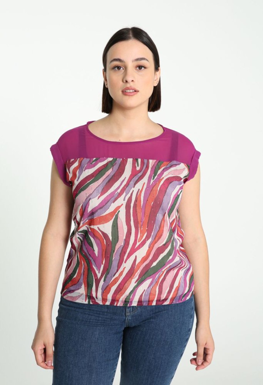 Kleding Cassis | T-Shirt Met Grafische Camouflageprint En Lurex Violet