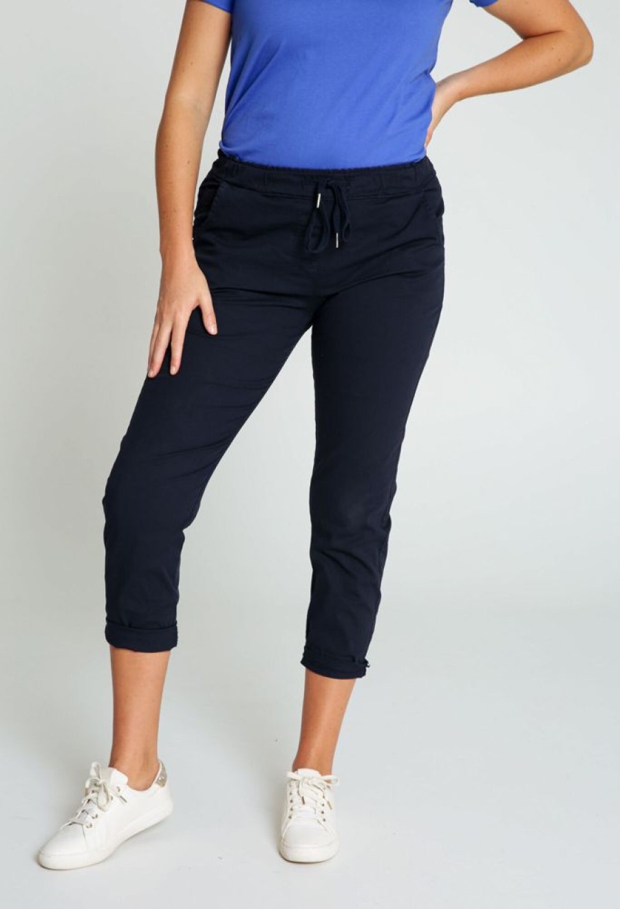 Kleding Cassis | Effen 7/8-Chino-Broek Met Elastische Taille En Trekkoord Marineblauw