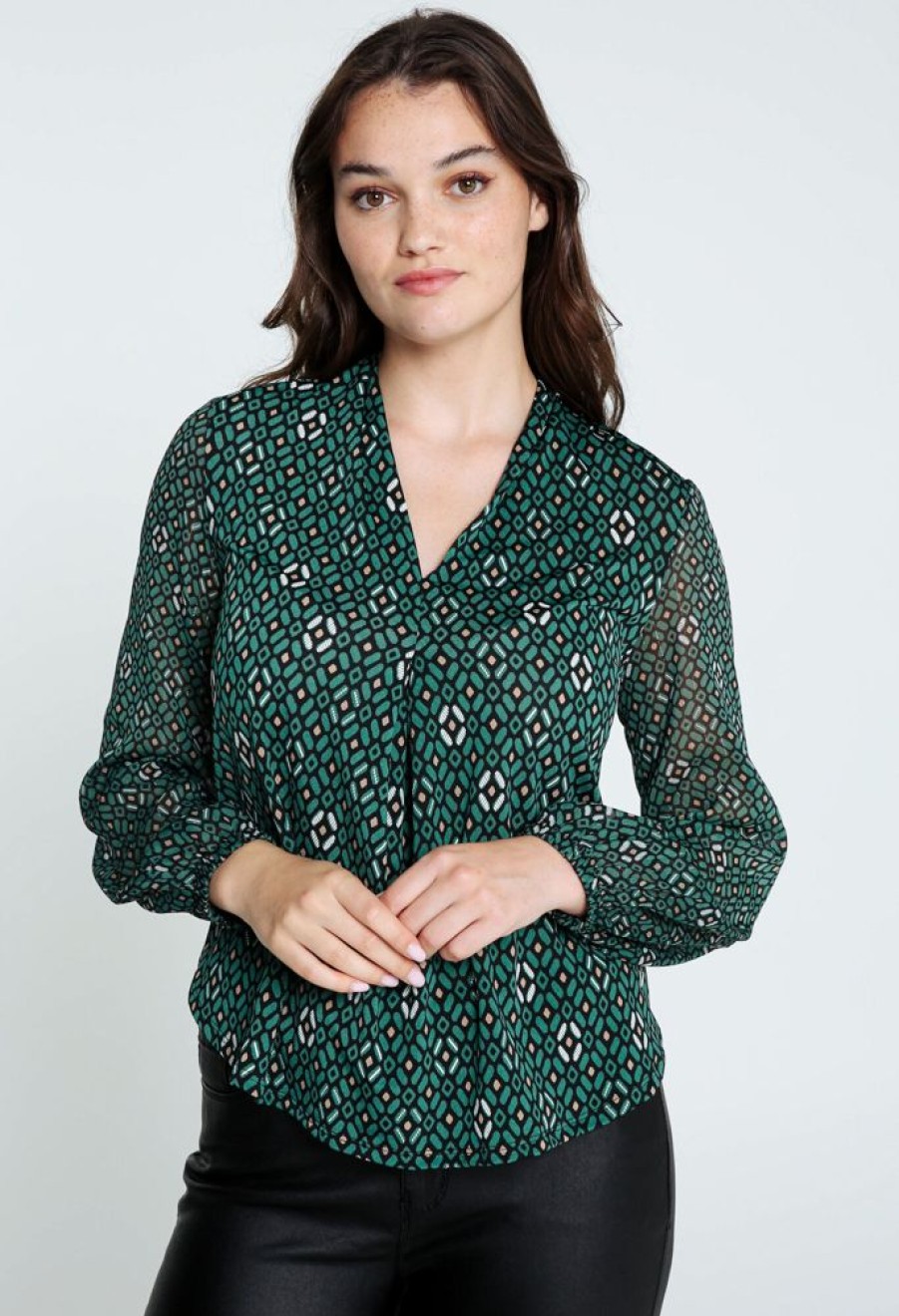 Kleding Cassis | T-Shirt Met Geometrisch Motief Emerald Groen