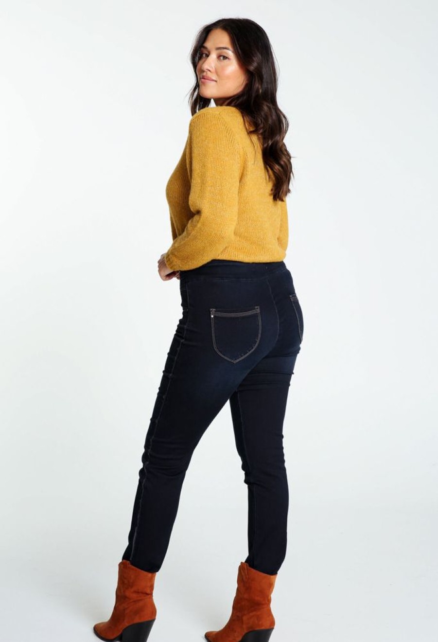 Kleding Cassis | Effen Slim Jeans Met Elastische Taille En Parels Donker Denim