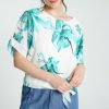 Kleding Cassis | Blouse Met Balbodem, Knoop Onderaan En Bloemenprint Grasgroen