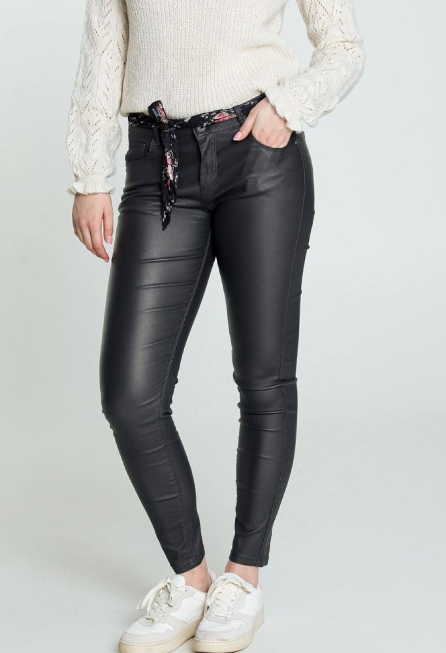 Kleding Cassis | Effen Slim Sportswear Broek In Katoen Met 5 Zakken En Stoffen Riem Donkergrijs