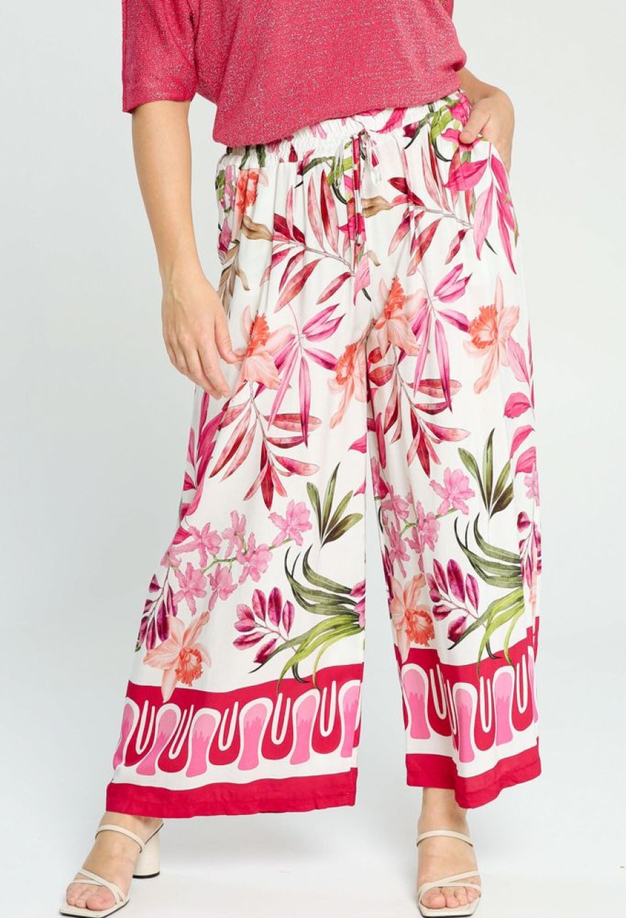 Kleding Cassis | Soepele Broek In Viscose Met Bloemenmotief Roze