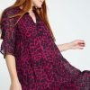 Kleding Cassis | Korte Jurk Met Dierenhuidmotief Fushia