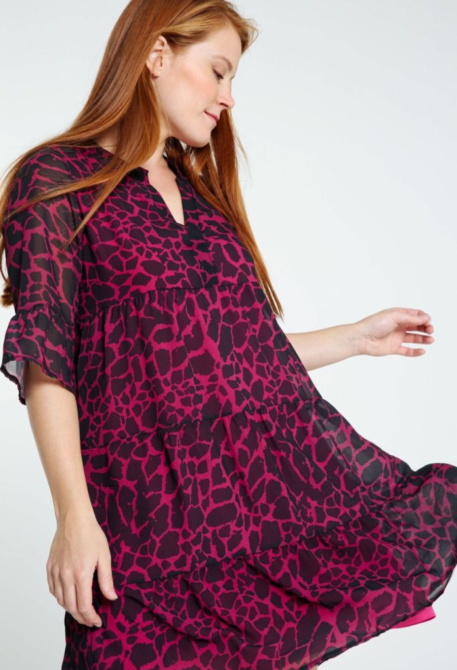 Kleding Cassis | Korte Jurk Met Dierenhuidmotief Fushia