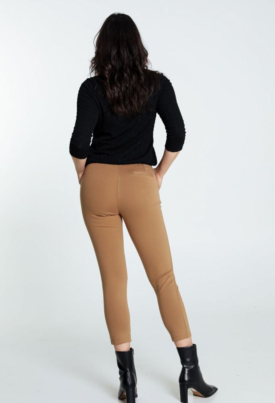 Kleding Cassis | Effen Slim Broek In Viscose Met Riem Camel