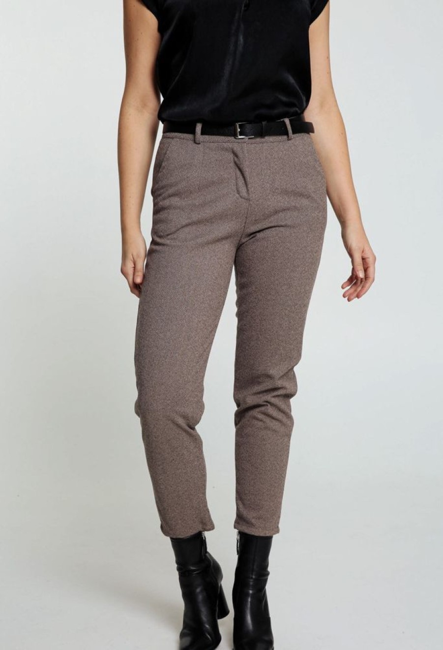 Kleding Cassis | Rechte Broek Met Flanellen Riem Taupe