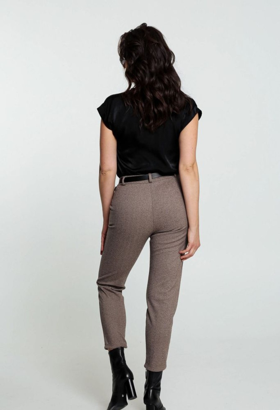 Kleding Cassis | Rechte Broek Met Flanellen Riem Taupe