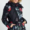 Kleding Cassis | Halflange Donsjas Met Bloemenmotief En Riem Zwart