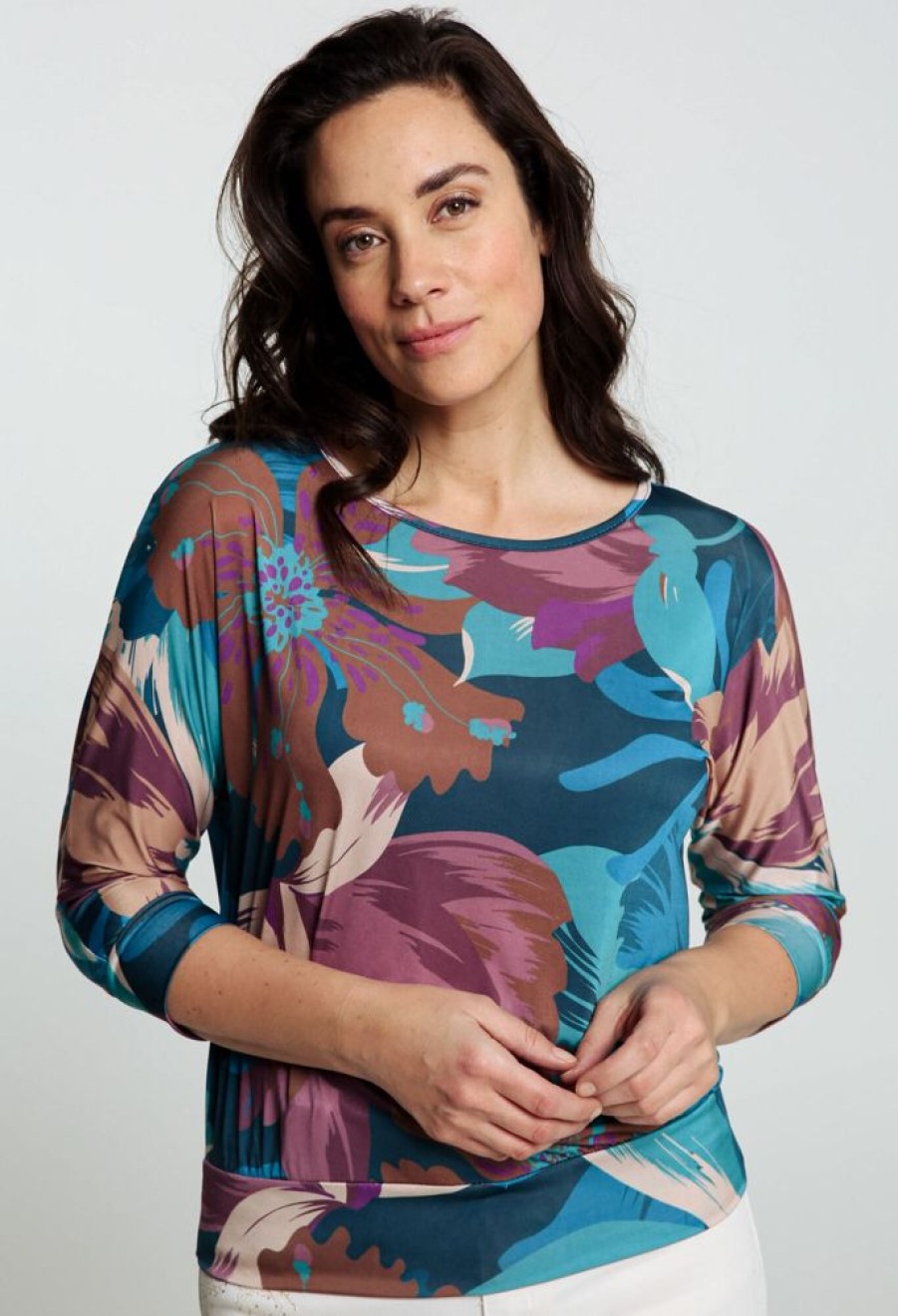 Kleding Cassis | T-Shirt Met Bloemenmotief Turquoise