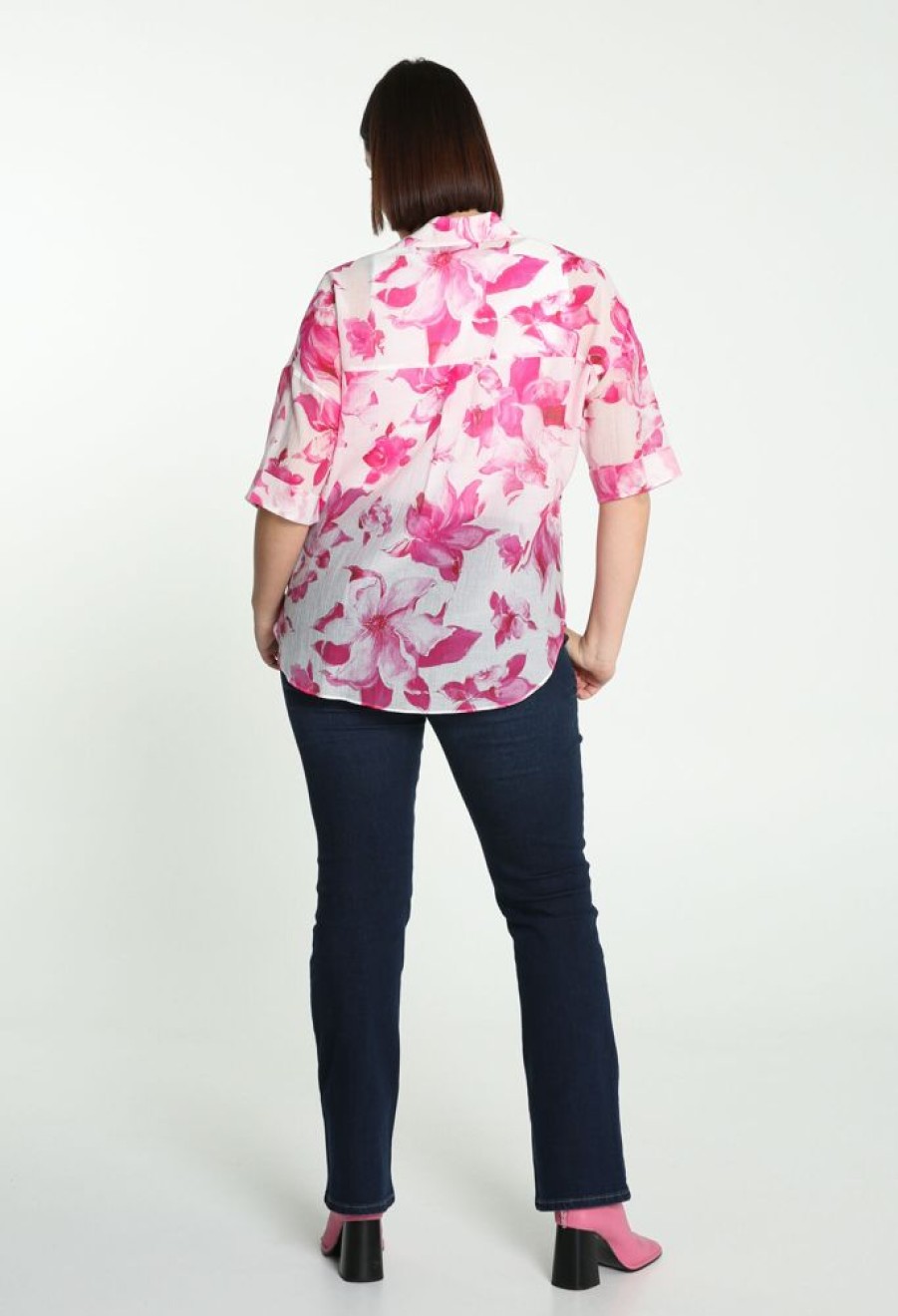 Kleding Cassis | Blouse Met Bloemenprint En Hemdskraag Fushia