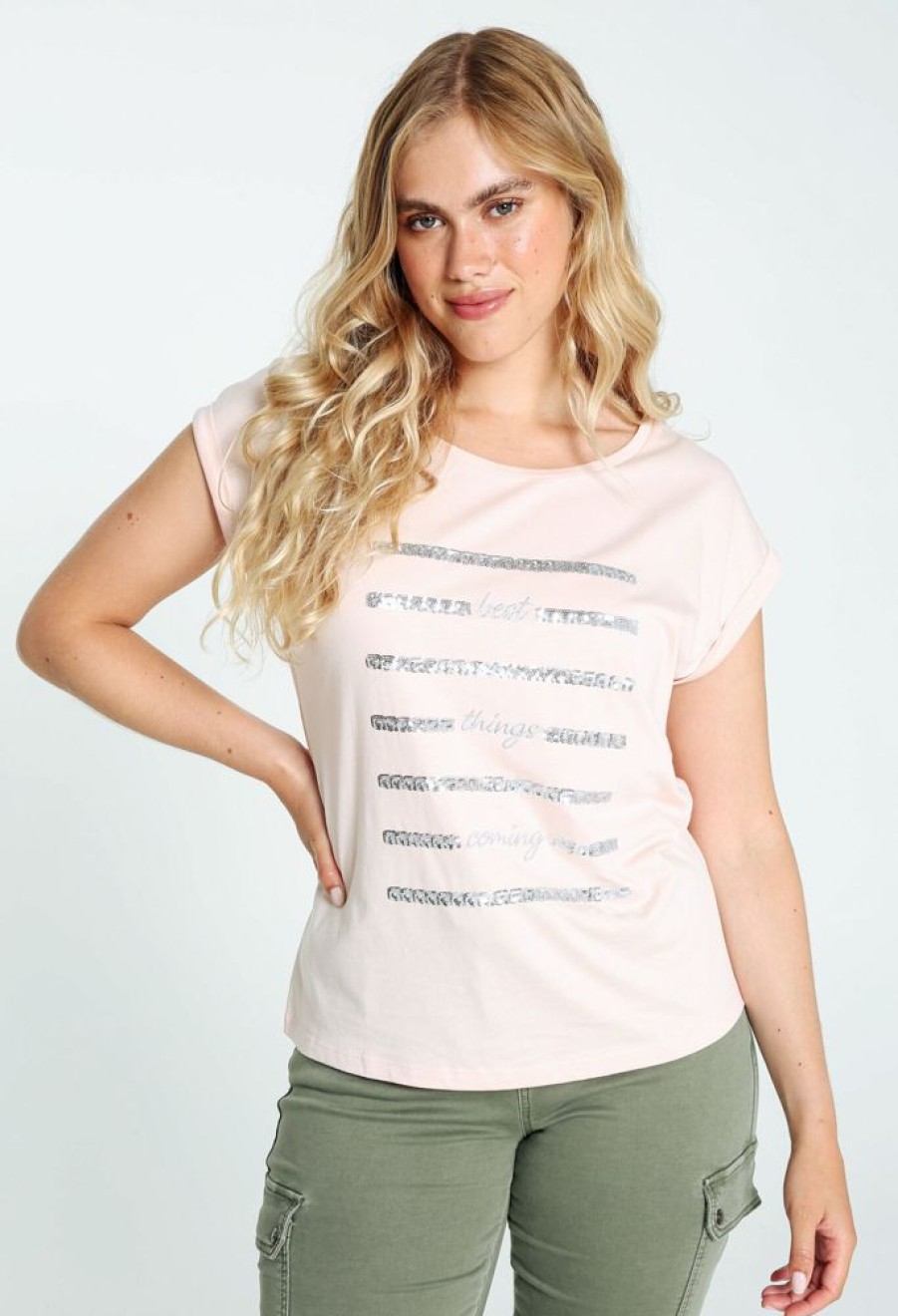 Kleding Cassis | T-Shirt Met Pailletten En Opschrift Roze