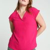 Kleding Cassis | Effen T-Shirt Met Bewerkte Kraag Fushia