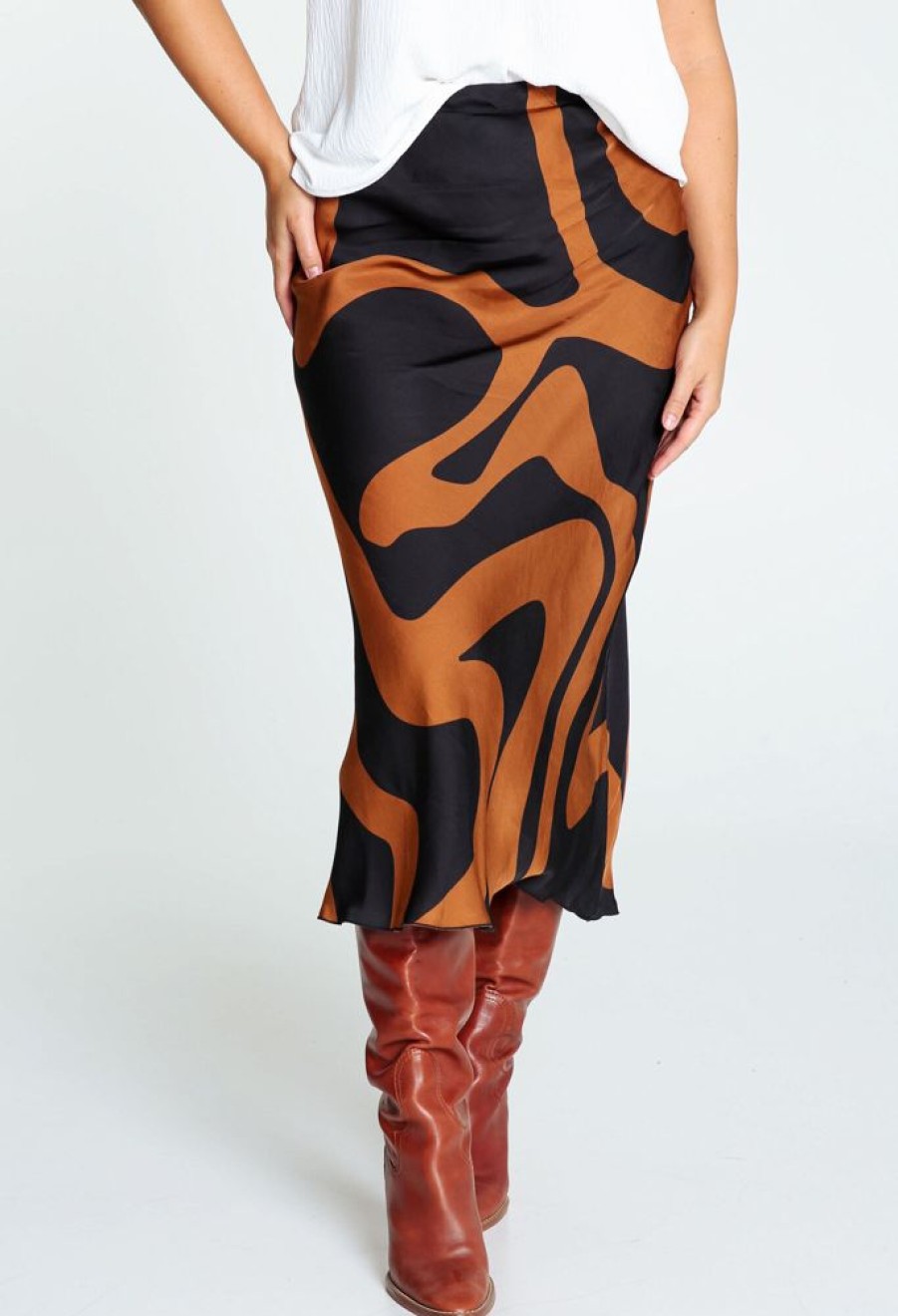 Kleding Cassis | Lange Rok In Viscose Met Psychedelisch Motief Camel