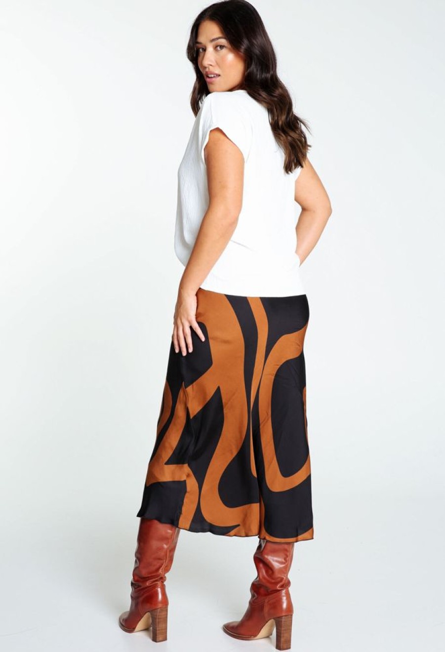 Kleding Cassis | Lange Rok In Viscose Met Psychedelisch Motief Camel