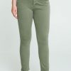 Kleding Cassis | Effen Slim Broek Met 5 Zakken En Geborduurd Riemdetail Kaki