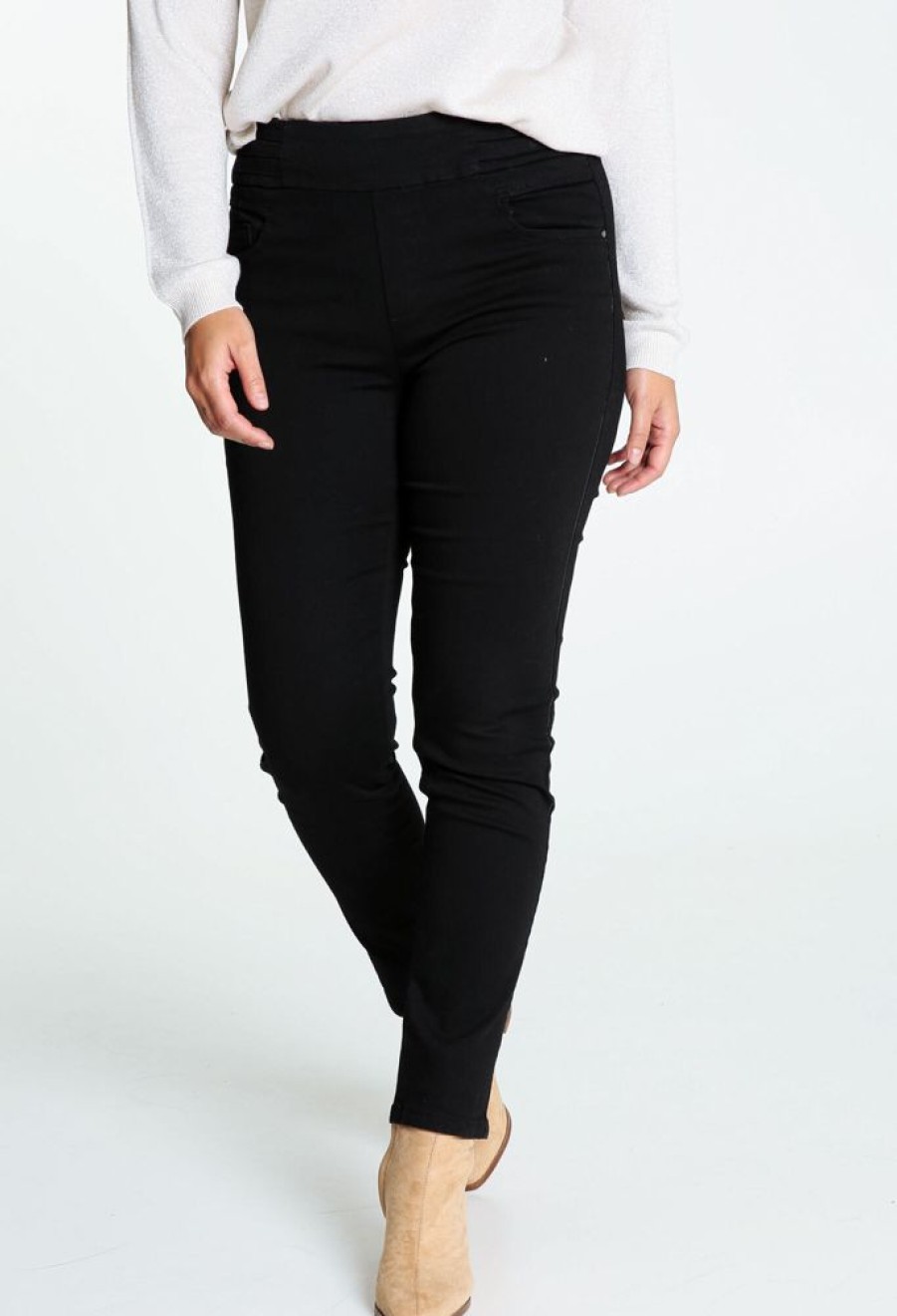 Kleding Cassis | Effen Slim Jeans Met Elastische Taille En Parels Zwart