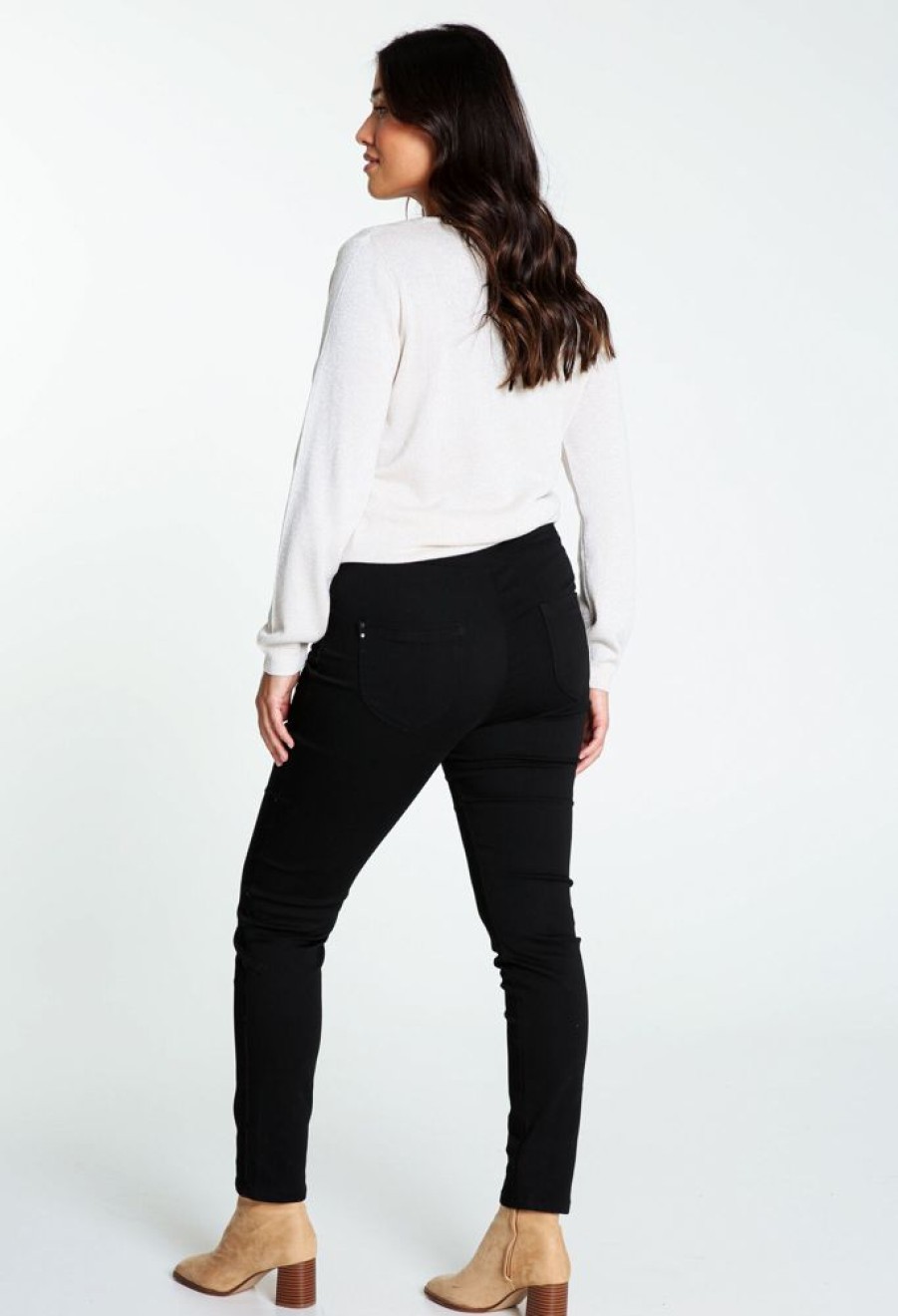 Kleding Cassis | Effen Slim Jeans Met Elastische Taille En Parels Zwart