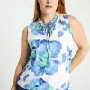 Kleding Cassis | Top Met Frou-Frou Kraag En Bedrukt Met Grote Bloemen Blauw