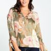 Kleding Cassis | Blouse In Viscose Bedrukt Met Grote Bloemen Kaki