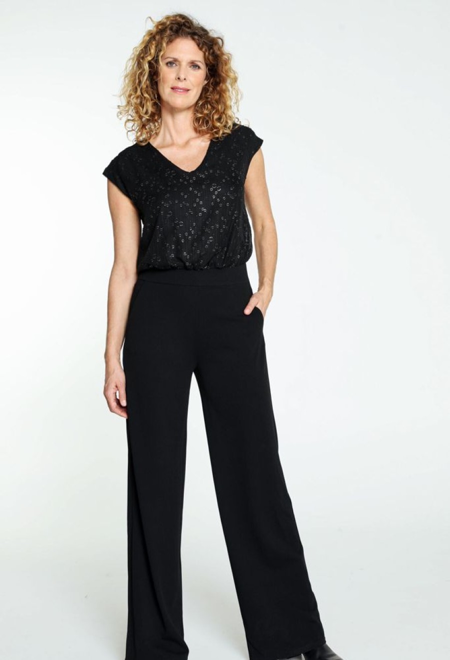 Kleding Cassis | Effen, Mouwloze Jumpsuit In Twee Stoffen Met Lurex Zwart