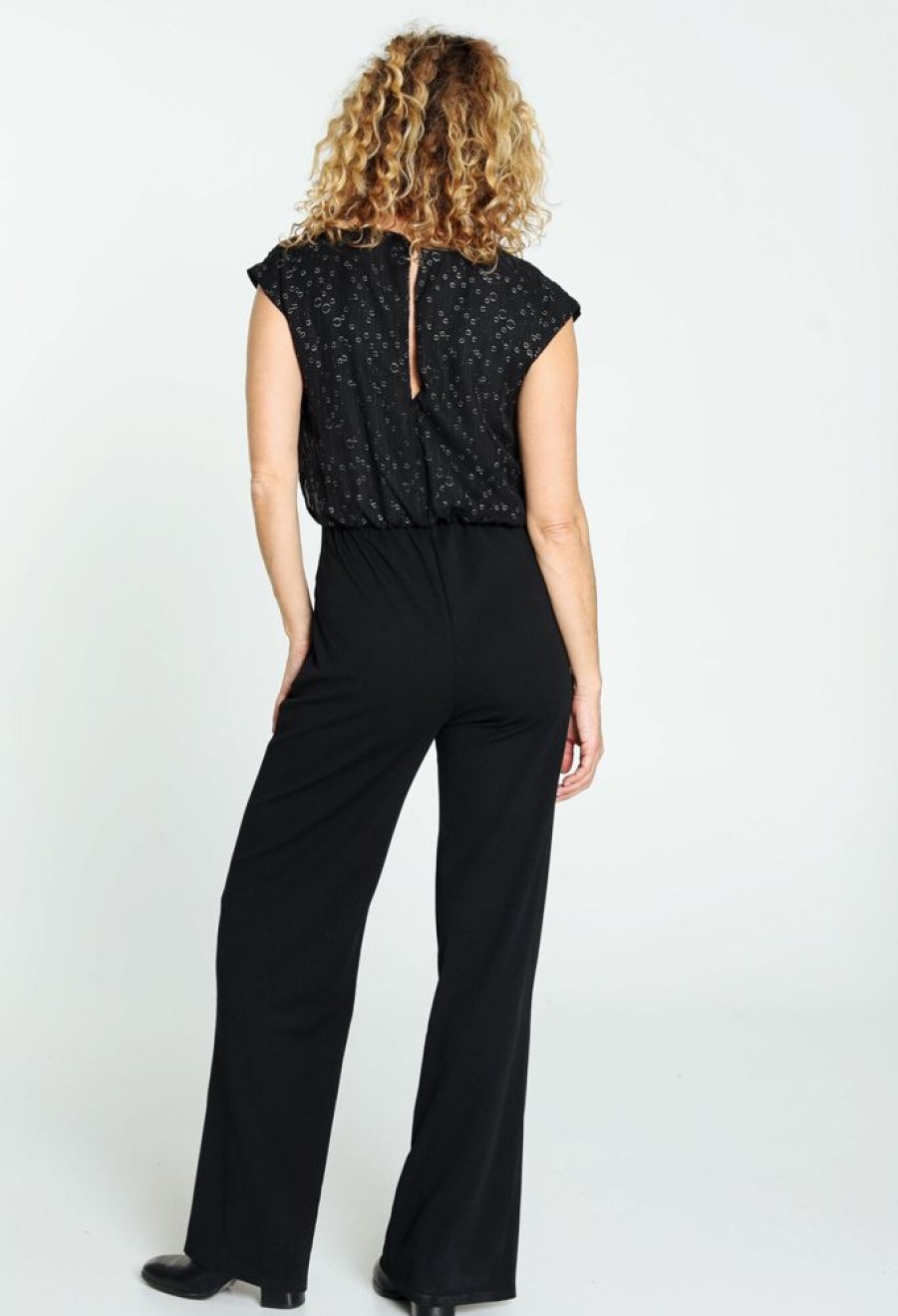 Kleding Cassis | Effen, Mouwloze Jumpsuit In Twee Stoffen Met Lurex Zwart