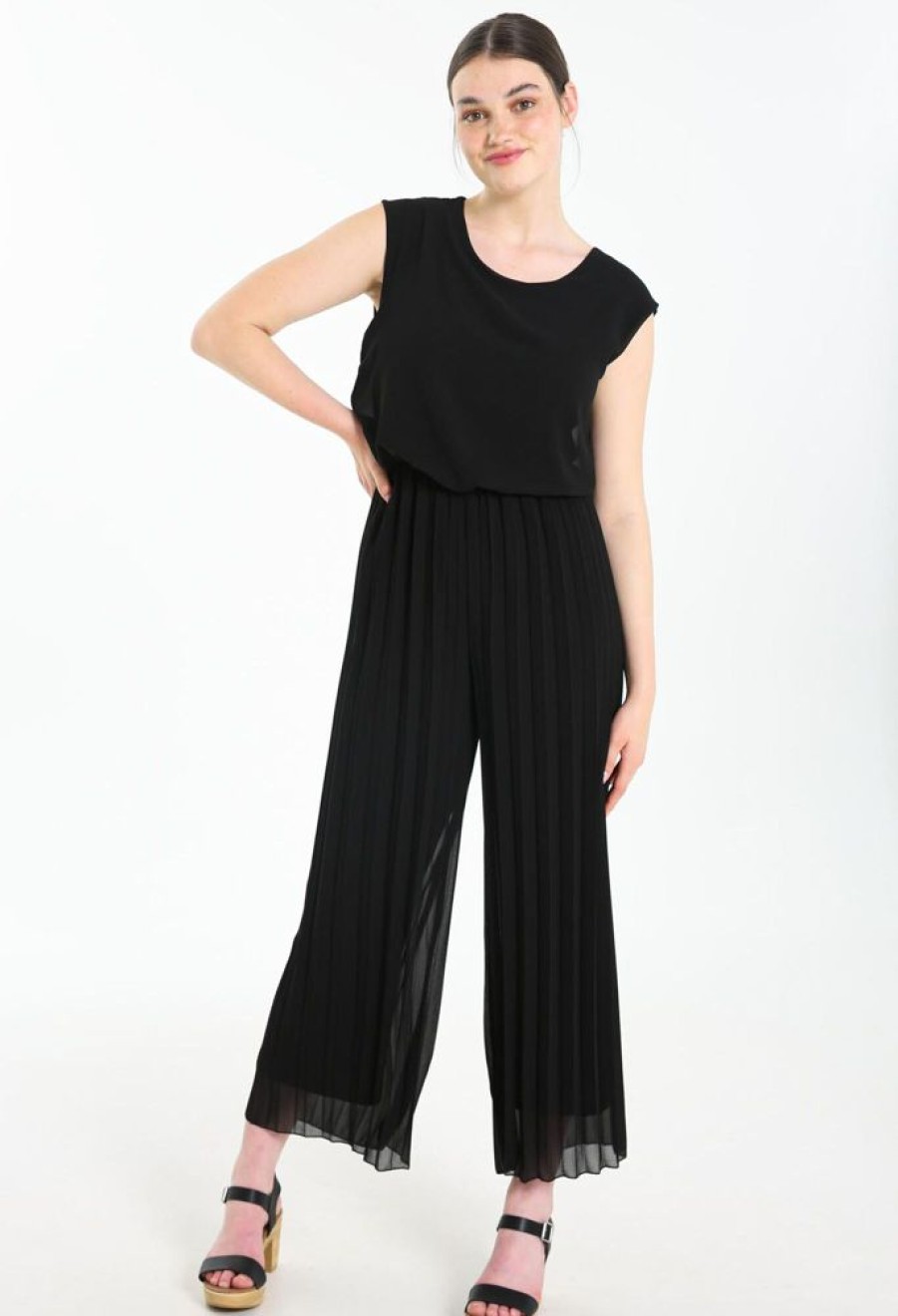 Kleding Cassis | Effen Jumpsuit Met Brede Broekspijpen Zwart