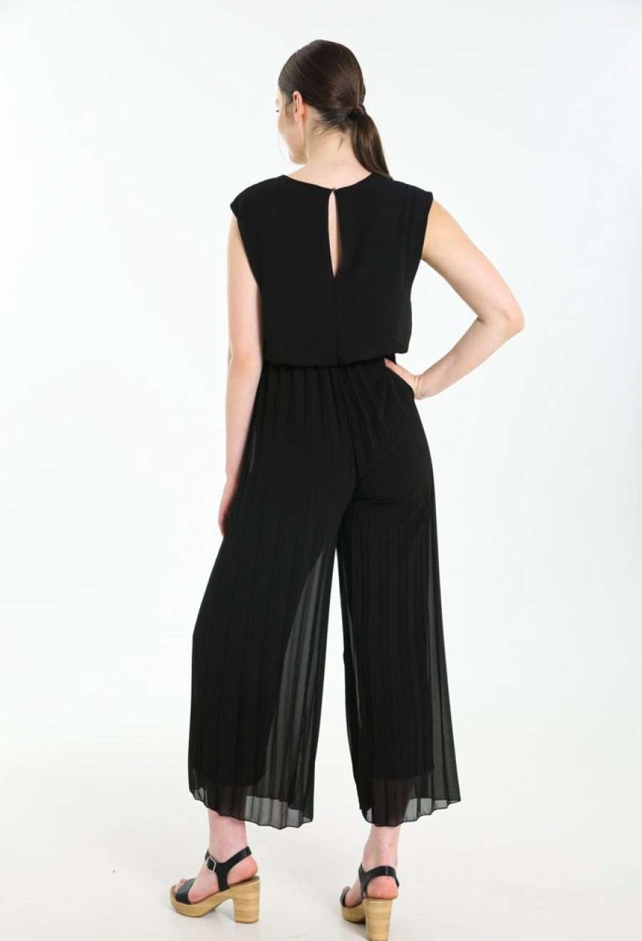 Kleding Cassis | Effen Jumpsuit Met Brede Broekspijpen Zwart