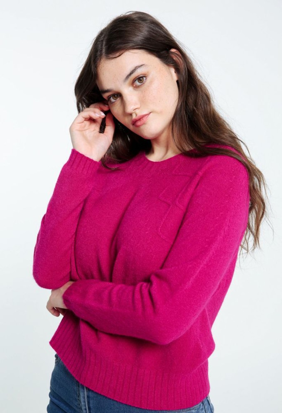 Kleding Cassis | Effen Trui In Viscose Met Zigzag Steekdetail Fushia