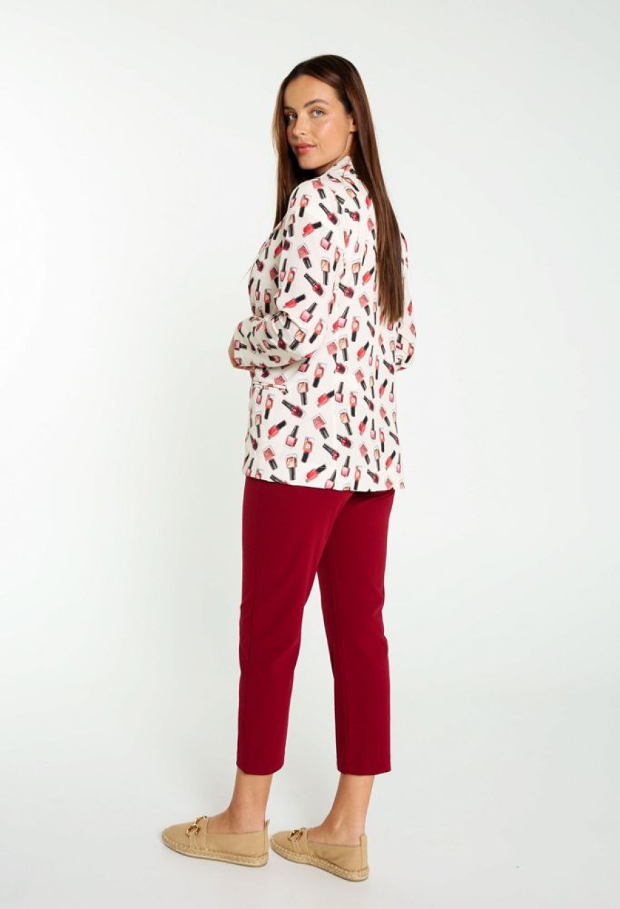 Kleding Cassis | Halflange Blazer Met Print Ecru