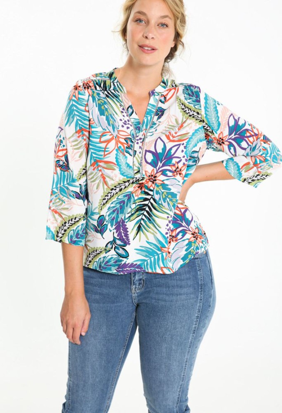 Kleding Cassis | Blouse In Viscose Met Bloemenprint Groen