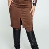 Kleding Cassis | Korte, Effen Rok Met Suede Effect En Split Bruin