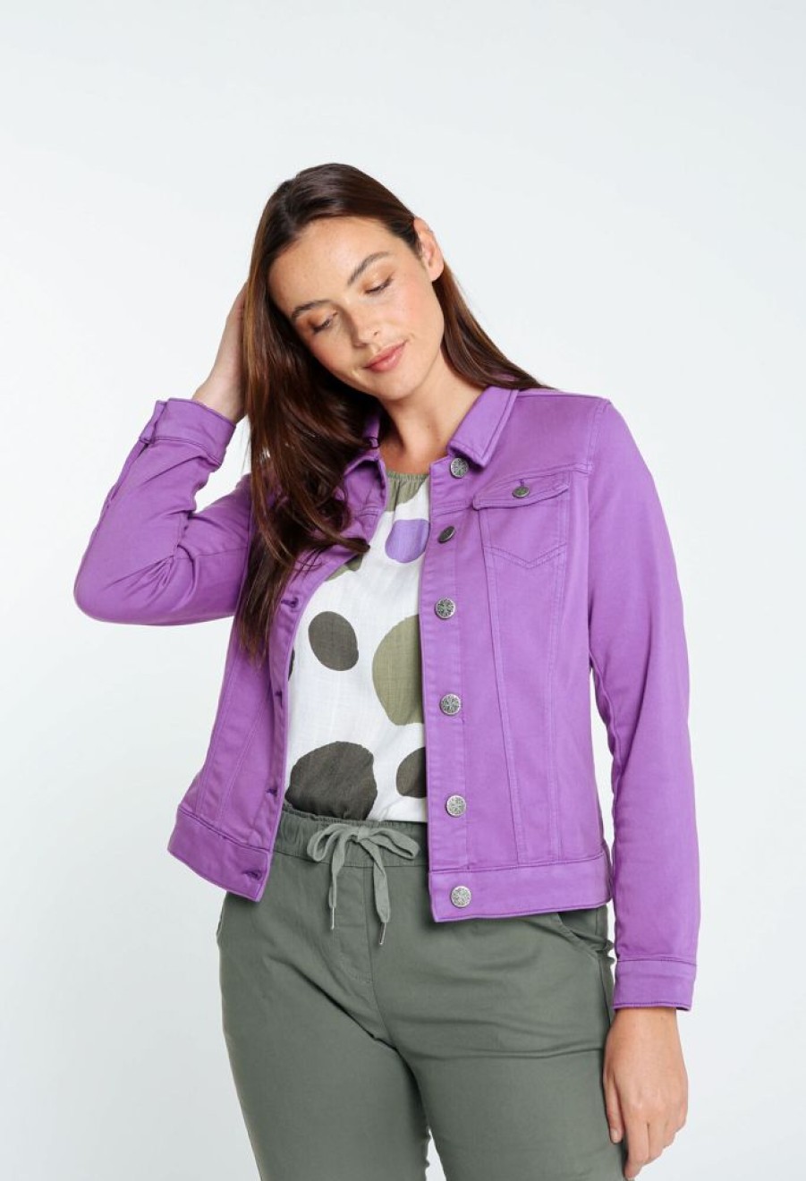 Kleding Cassis | Kort, Effen Jasje Met Knopen En Zakken Violet