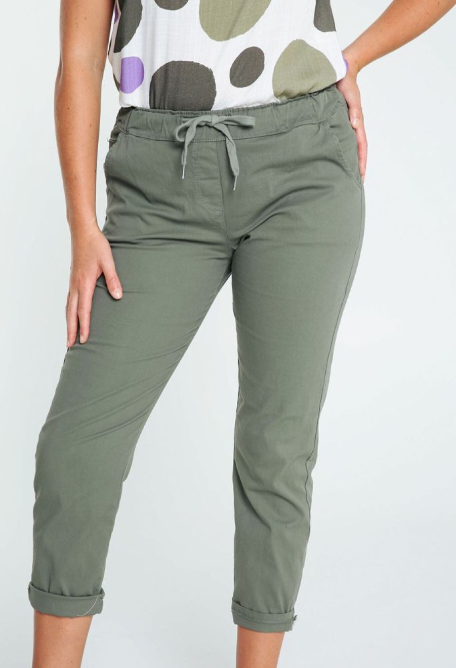 Kleding Cassis | Effen 7/8-Chino-Broek Met Elastische Taille En Trekkoord Kaki