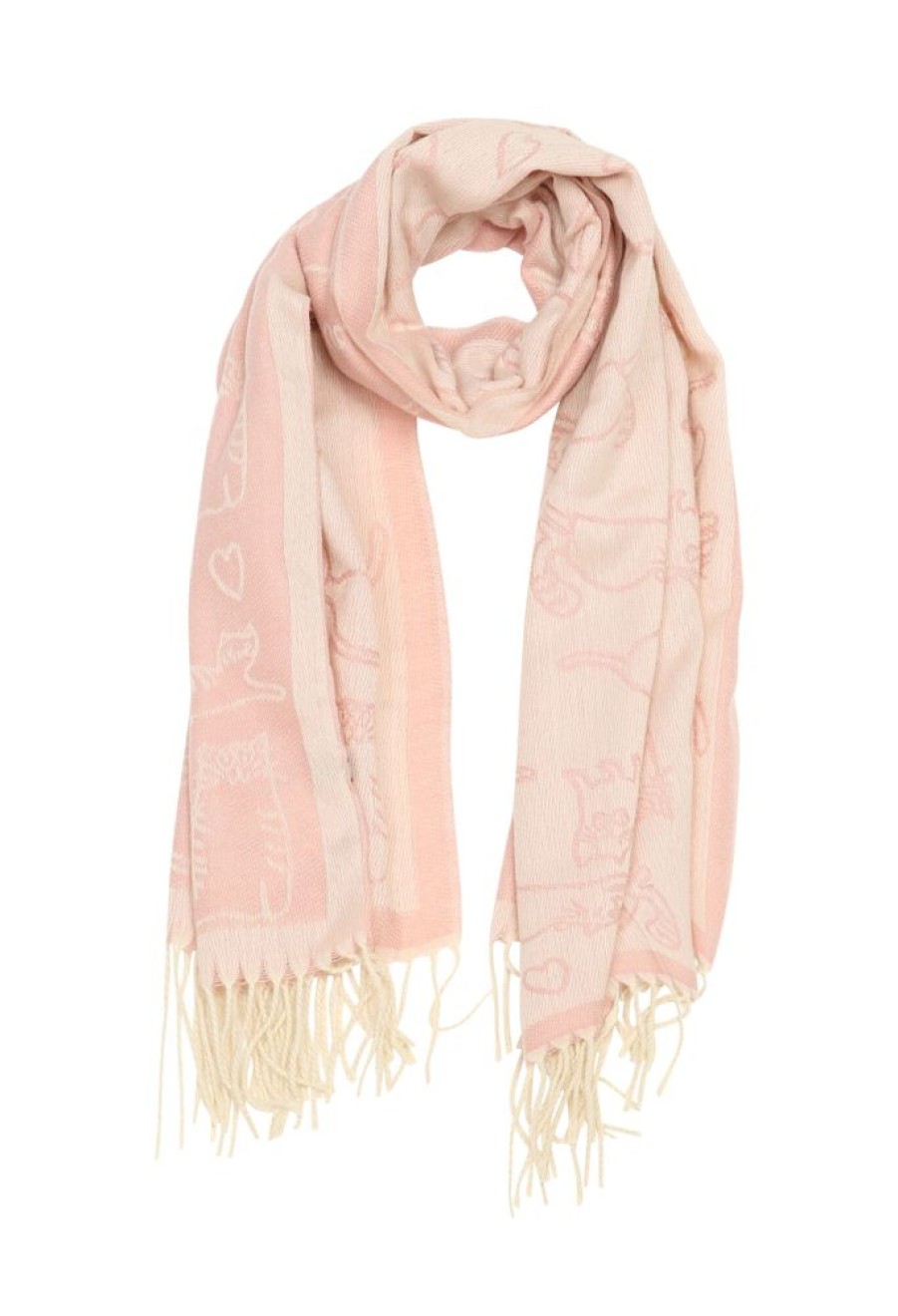 Accessoires Cassis | Sjaal Met Hartjes En Katten Print Roze