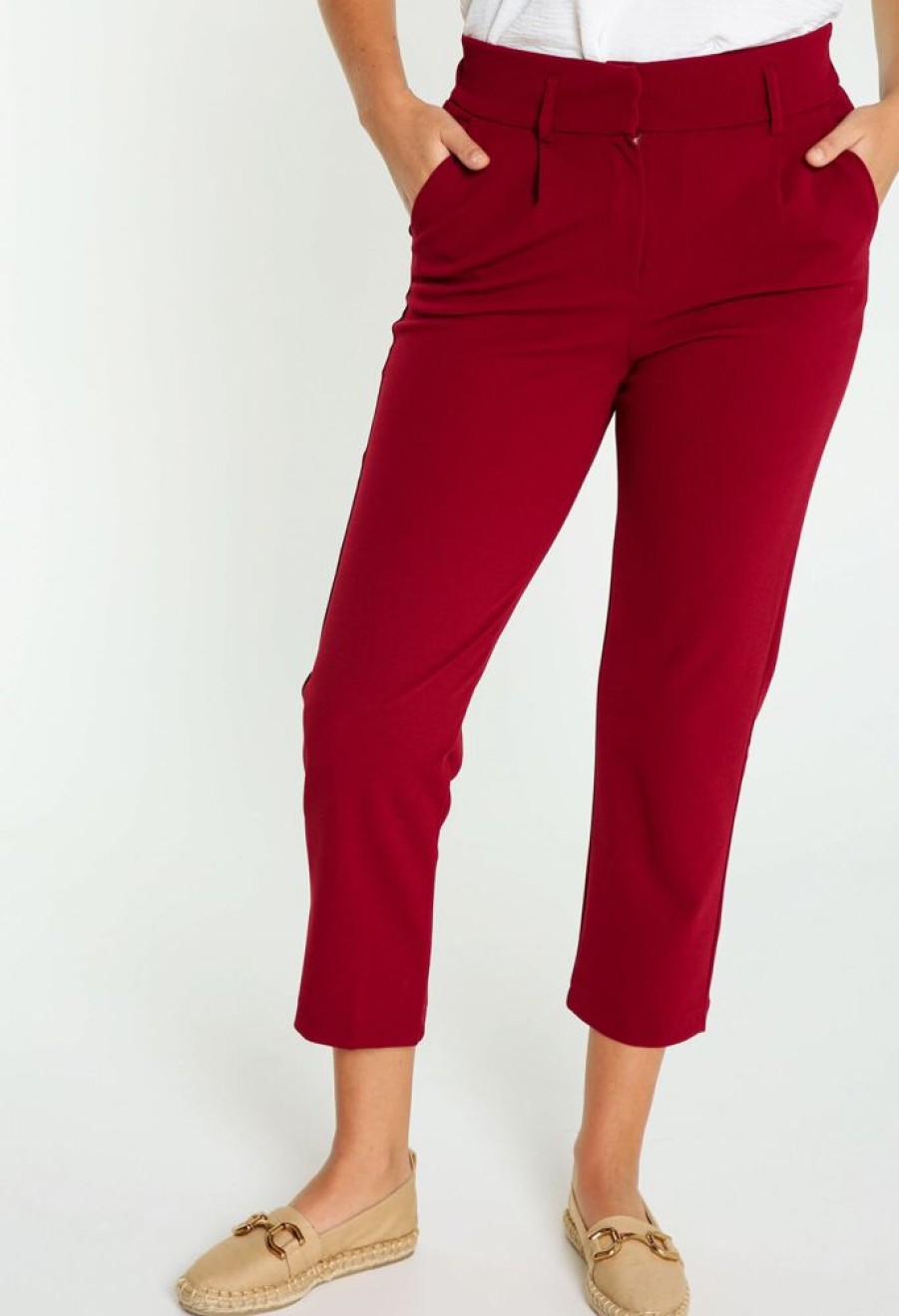 Kleding Cassis | Effen Broek Met Twee Zakken Rood