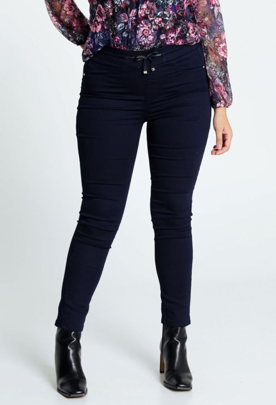 Kleding Cassis | Effen Slim Broek In Katoen Met Elastische Tailleband Denim