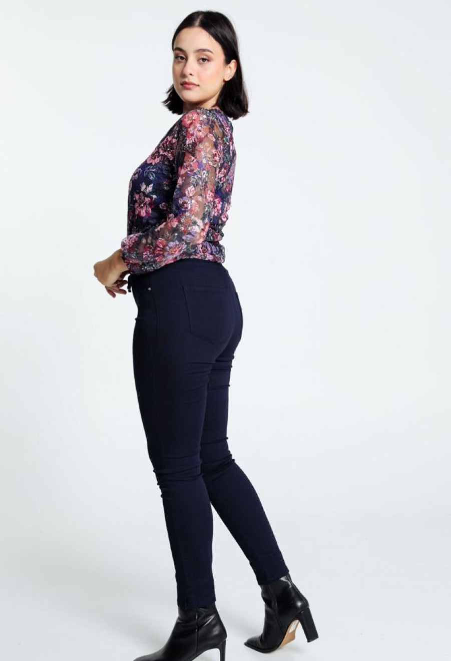 Kleding Cassis | Effen Slim Broek In Katoen Met Elastische Tailleband Denim