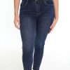 Kleding Cassis | Slim Broek Met Kant En Strass Donker Denim