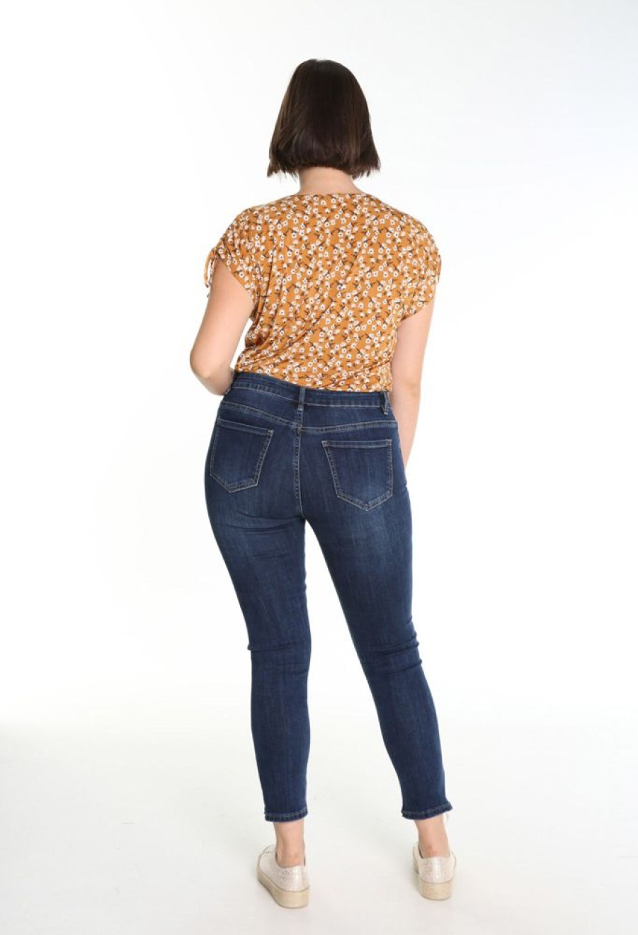 Kleding Cassis | Slim Broek Met Kant En Strass Donker Denim